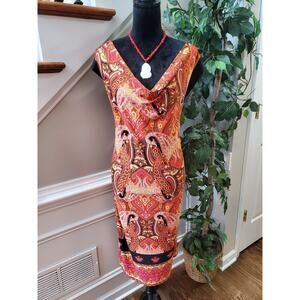 Hypnotik Orange Paisley Polyester V-Neck Sleeveless Casual Knee Length Dress